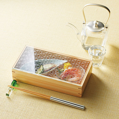 ヤマコー 用美 業務用 ひのき細密長角料理箱(ガラス蓋仕様)麻の葉 yamaco28050
