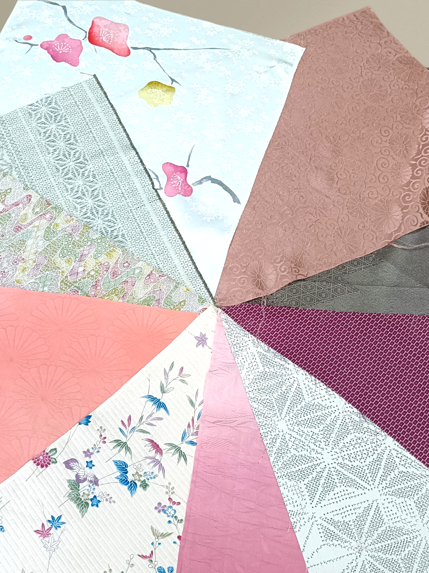 10pcs Vintage Japanese KIMONO Fabric Scraps -Silk Remnants for DIY Art Jewelry