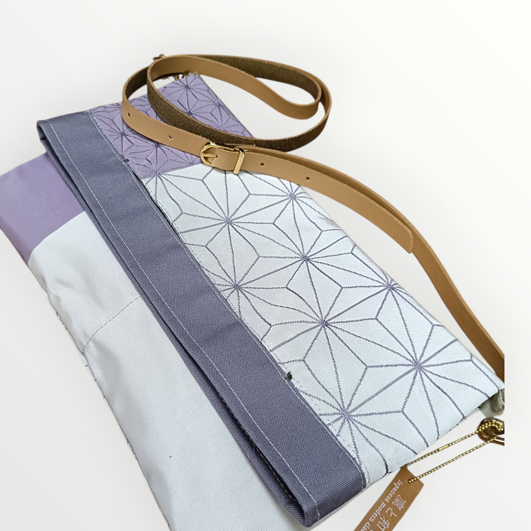 Lavender KIMONO OBI3-way Clutch Bag ASANOHA Pattern