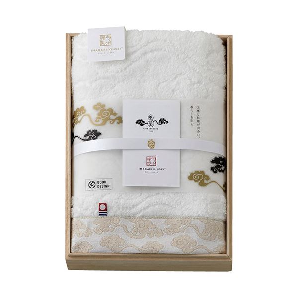 今治謹製 雲母唐長(KIRA KARACHO) 唐長文様ロングフェイスタオル(木箱入) オレンジ 約34×90cm C6053510