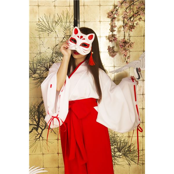 和風 コスプレ衣装/コスチューム 小物 【きつね面 白】 半面タイプ 『花鳥風月』