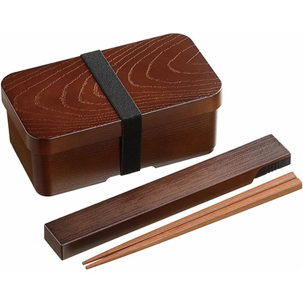 カクセー 曲げわっぱ風 弁当箱 箸と箸ケースのセット(袋入) 茶 TW-14 長角型