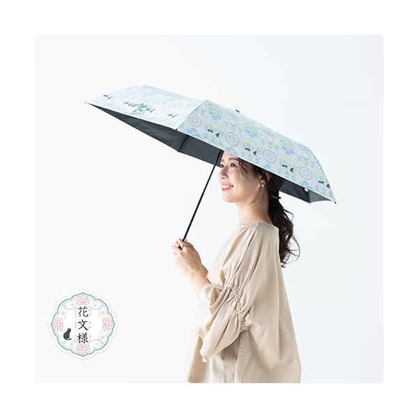 三国 MKN 遮光&遮熱 黒PU傘 50cm軽量コンパクトミニ 花文様・猫(トートバッグ) グレー S3518403