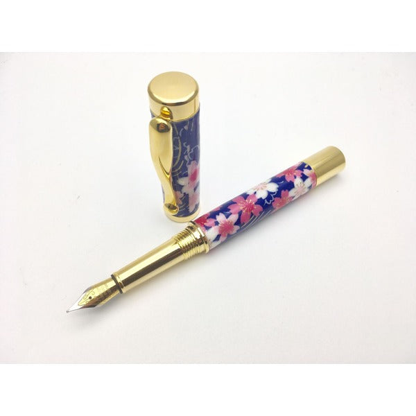 日本製 万年筆 /文房具 【桜と流水 紺色】 美濃和紙 友禅紙 文具 オフィス用品 ステーショナリー