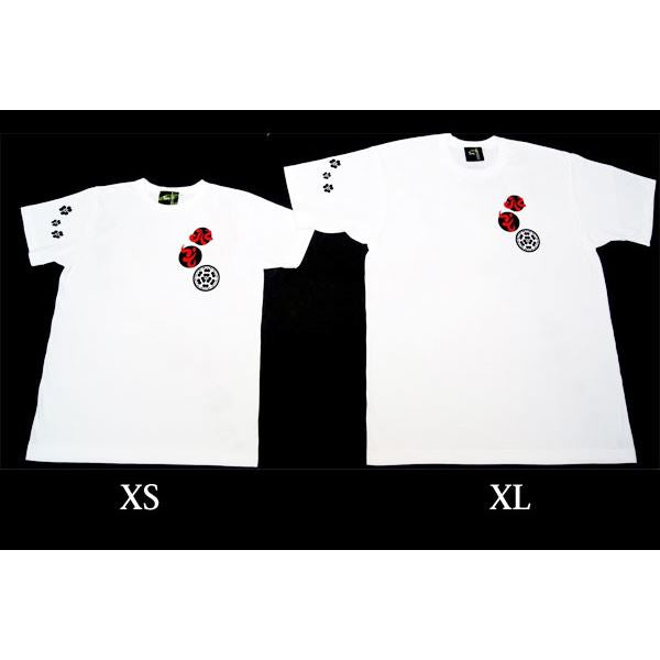 戦国武将Tシャツ 【長宗我部元親 七つ方喰】 XSサイズ 半袖 ホワイト(白) 〔Uネック おもしろ〕