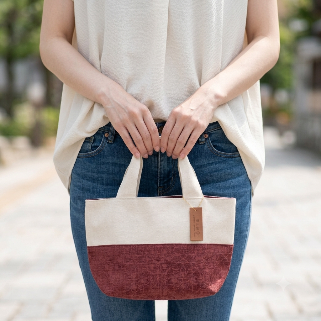 Light Grey Geometric Kimono Mini Tote Bag