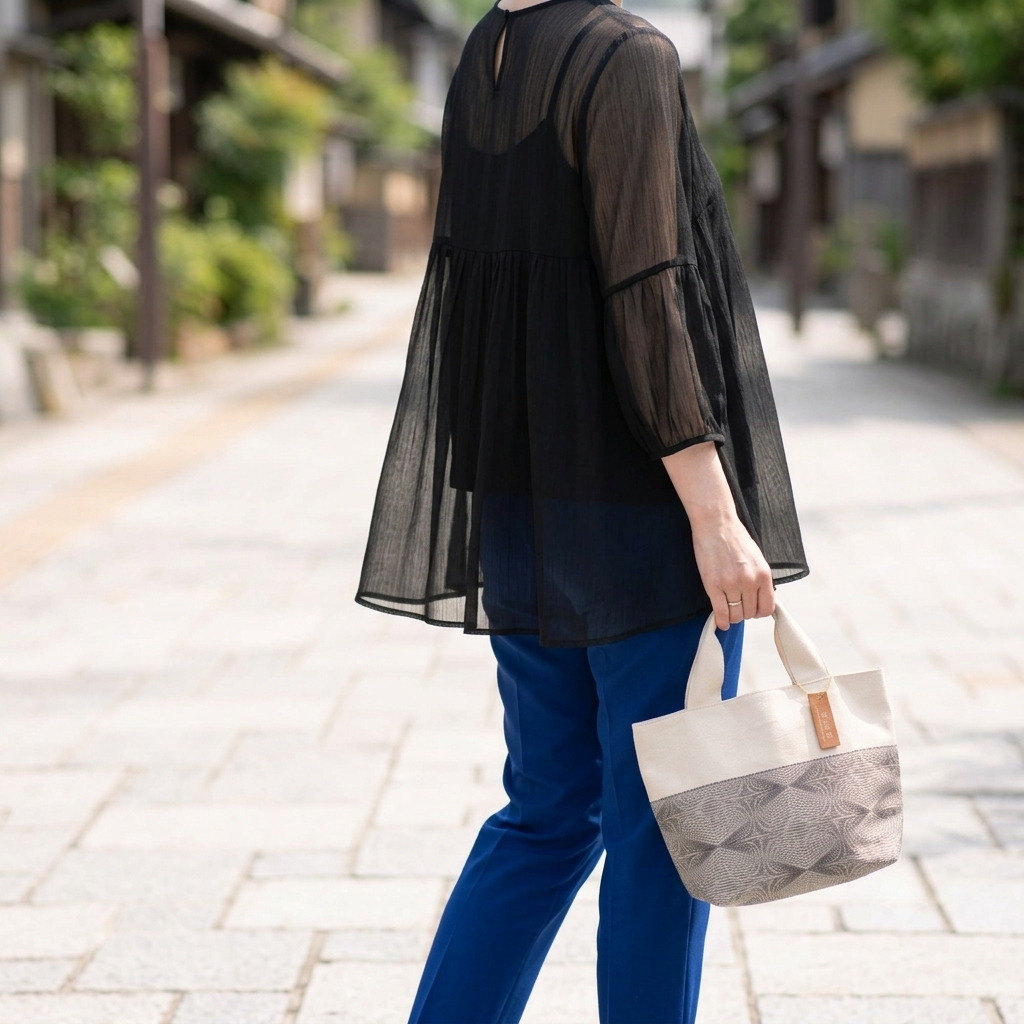 Light Grey Geometric Kimono Mini Tote Bag