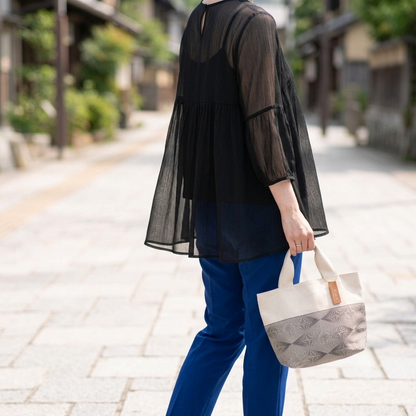 Light Grey Geometric Kimono Mini Tote Bag