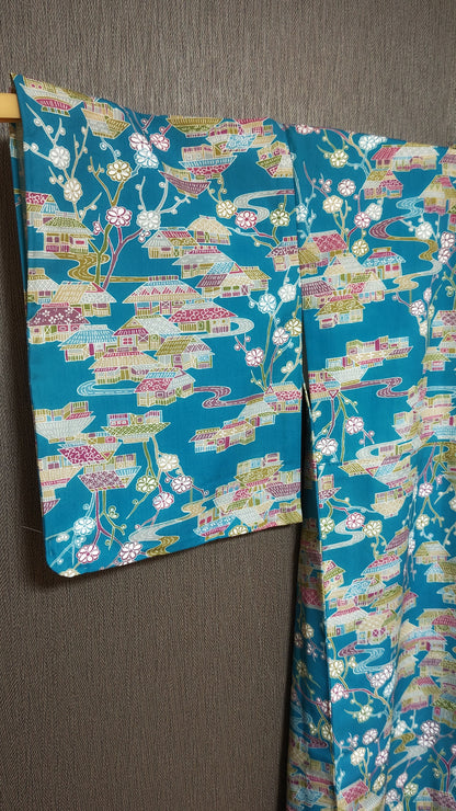 OOAK Pop Light Blue & Traditional Scenery -"Just the Right Size" Canvas & Kimono Mini Tote Bag
