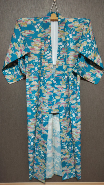 OOAK Pop Light Blue & Traditional Scenery -"Just the Right Size" Canvas & Kimono Mini Tote Bag