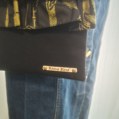 KIMONO Ruffle Sacoche Banboo Pattern &Black Canvas