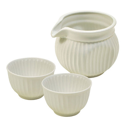 ヤマコー てまひま工房 SOGI ぐいのみ/徳利 3点セット 削ぎ目が個性的な陶器の酒器セット 白マット yamaco79725