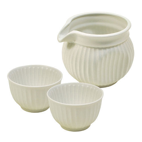 ヤマコー てまひま工房 SOGI ぐいのみ/徳利 3点セット 削ぎ目が個性的な陶器の酒器セット 白マット yamaco79725