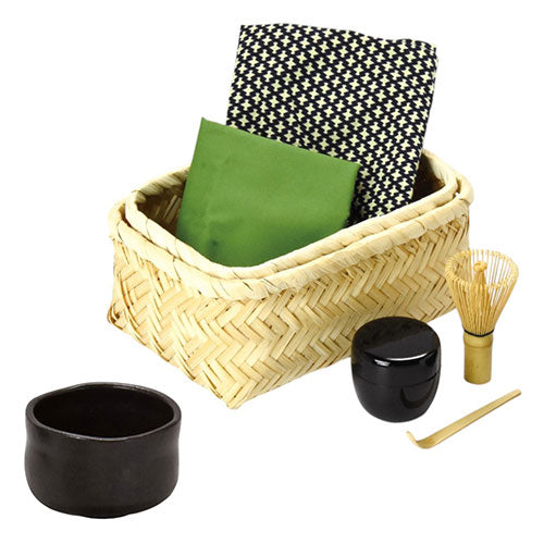 ヤマコー てまひま工房 New茶器茶喜お抹茶セット(茶碗・棗・茶せん・茶さじ・敷き布・布巾・竹製ケース) 黒天目碗 yamaco80617