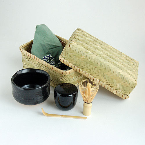ヤマコー てまひま工房 New茶器茶喜お抹茶セット(茶碗・棗・茶せん・茶さじ・敷き布・布巾・竹製ケース) 黒天目碗 yamaco80617