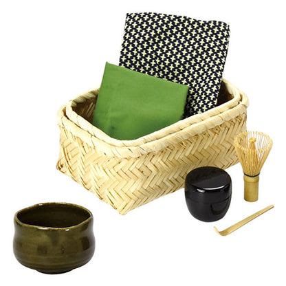 ヤマコー てまひま工房 New茶器茶喜お抹茶セット(茶碗・棗・茶せん・茶さじ・敷き布・布巾・竹製ケース) 織部碗 yamaco80618