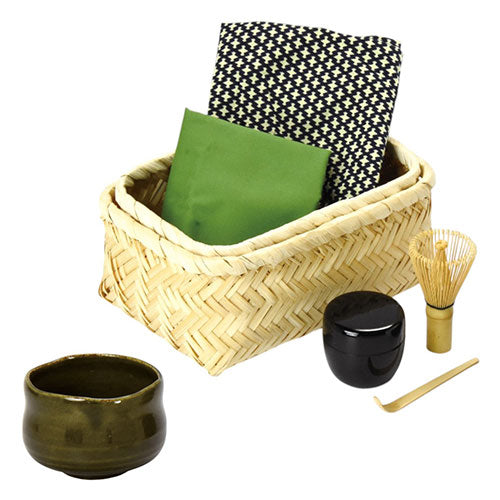 ヤマコー てまひま工房 New茶器茶喜お抹茶セット(茶碗・棗・茶せん・茶さじ・敷き布・布巾・竹製ケース) 織部碗 yamaco80618