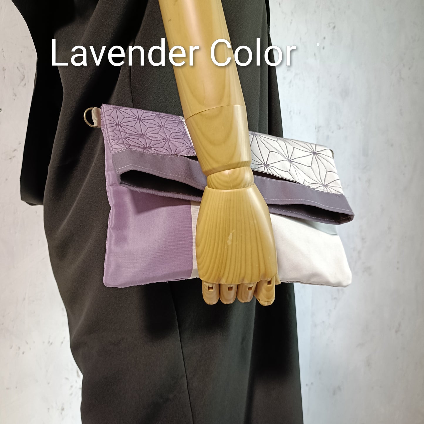 Lavender KIMONO OBI３-way Clutch Bag ASANOHA Pattern