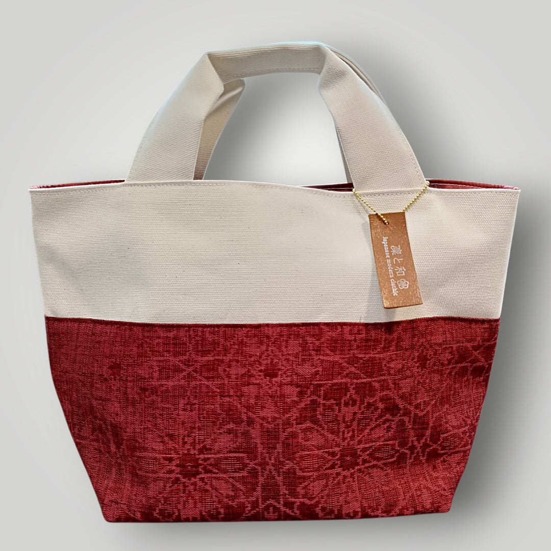 OOAK Elegant Crimson Floral -"Just the Right Size" Canvas & Kimono Mini Tote Bag
