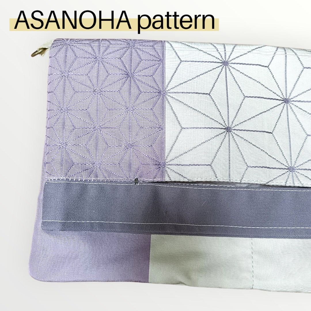Lavender KIMONO OBI３-way Clutch Bag ASANOHA Pattern