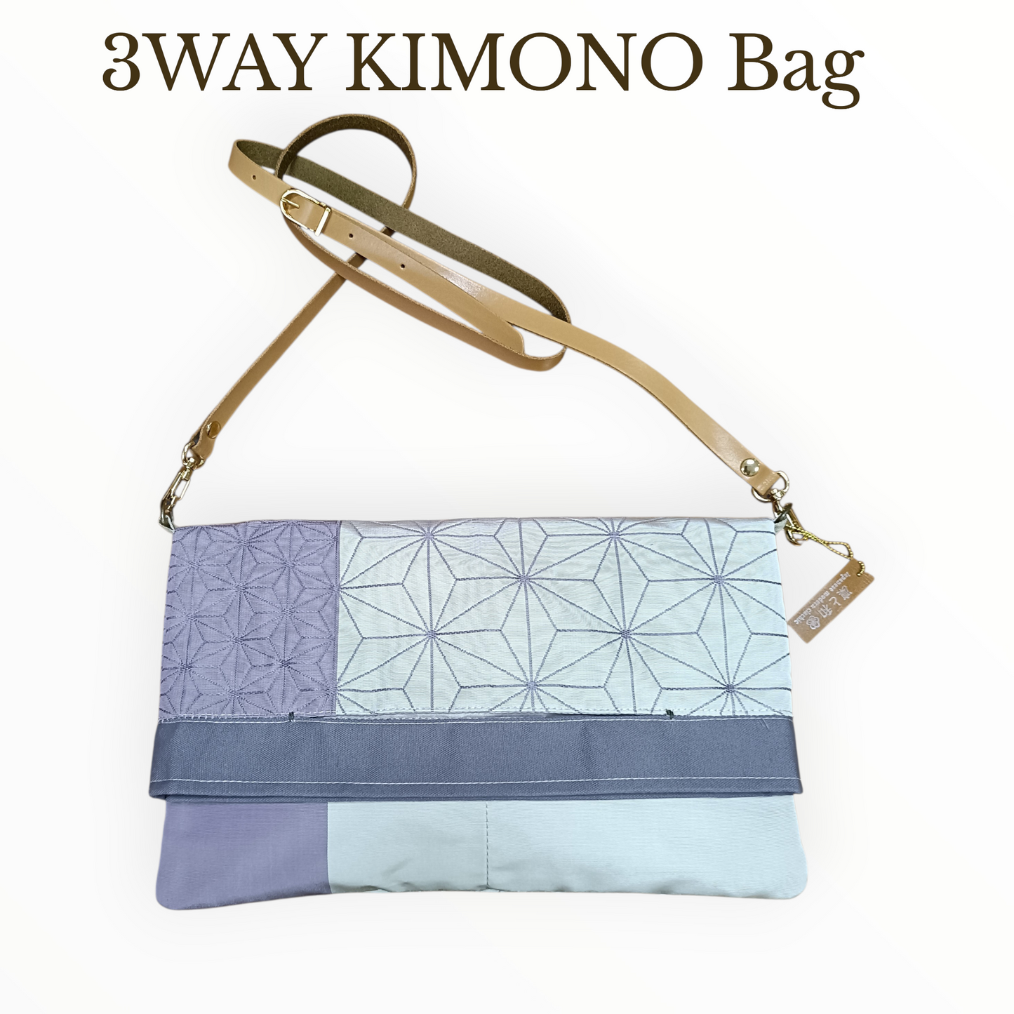 Lavender KIMONO OBI３-way Clutch Bag ASANOHA Pattern