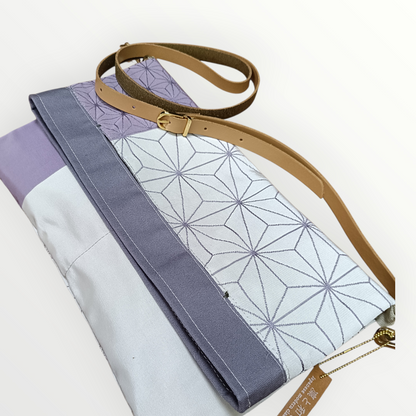 Lavender KIMONO OBI３-way Clutch Bag ASANOHA Pattern