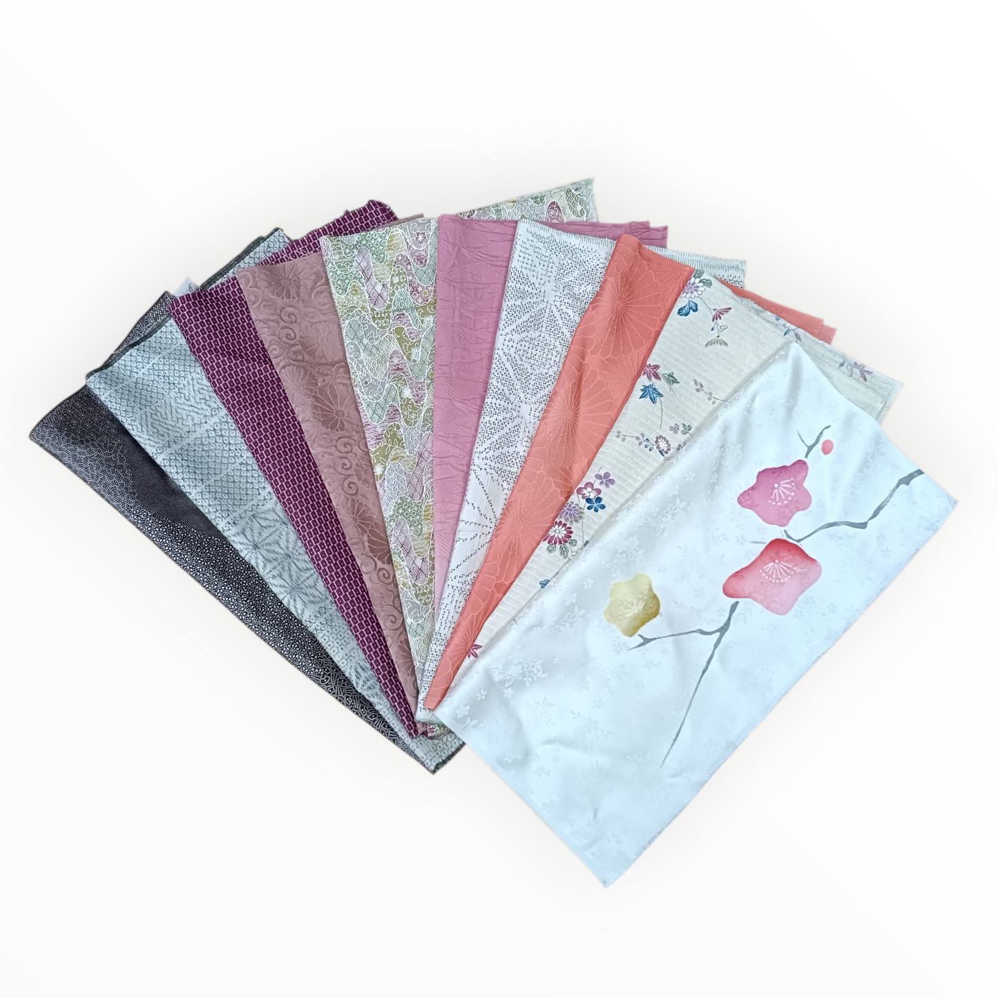 10pcs Vintage Japanese KIMONO Fabric Scraps -Silk Remnants for DIY Art Jewelry