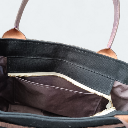 Hand-dyed Smoky Purple Leather & Checkered Kimono Obi Tote bag