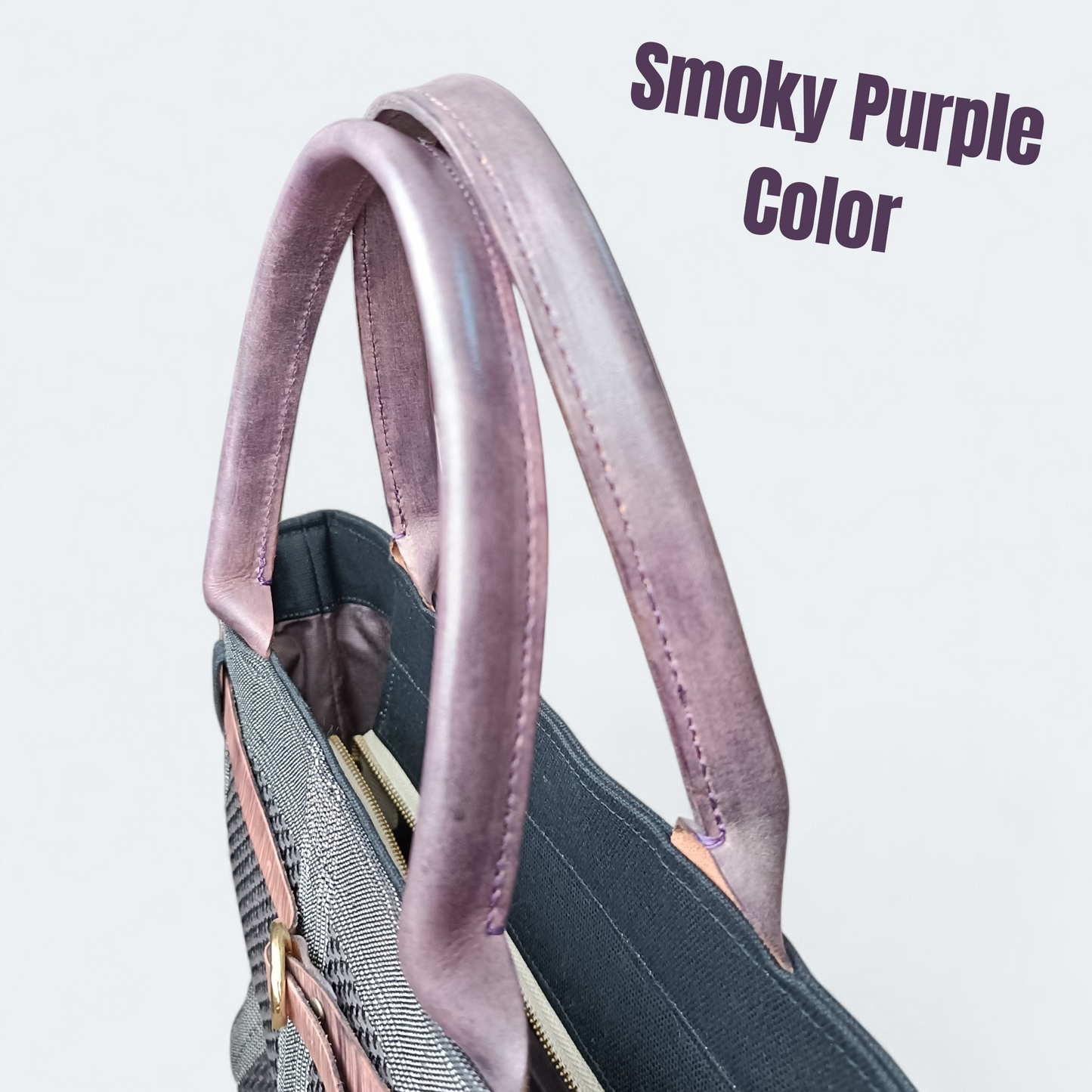 Hand-dyed Smoky Purple Leather & Checkered Kimono Obi Tote bag