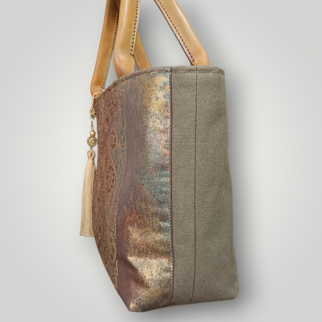 Limited edition: Leather Handle × Exclusive Luxury KIMONO Obi Tote Bag