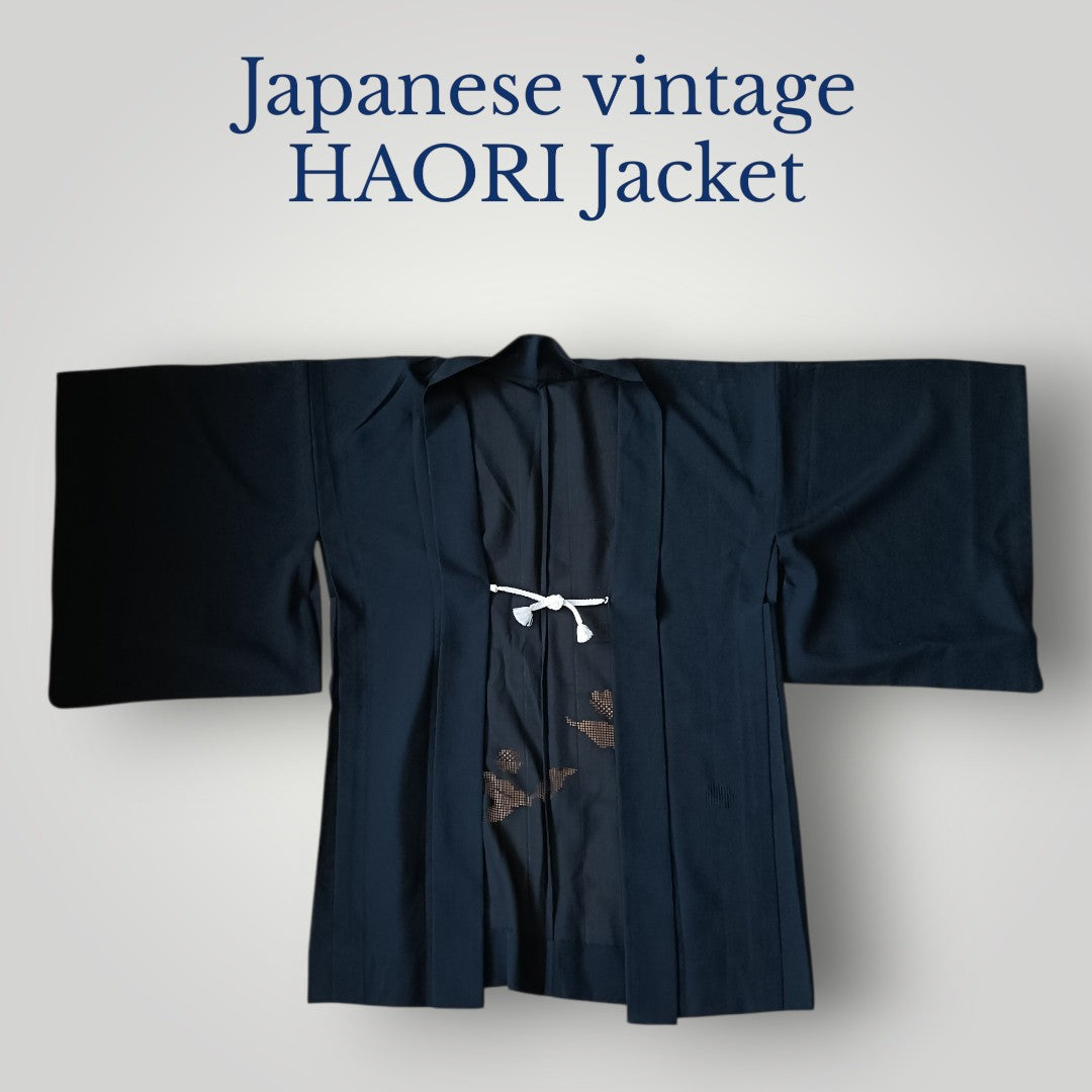 Vintage Kimono Haori & Silk Aloha Shirt Set - Black Sheer & Floral White