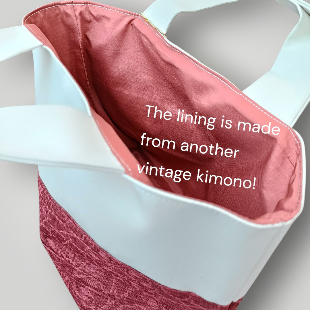 OOAK Elegant Crimson Floral -"Just the Right Size" Canvas & Kimono Mini Tote Bag