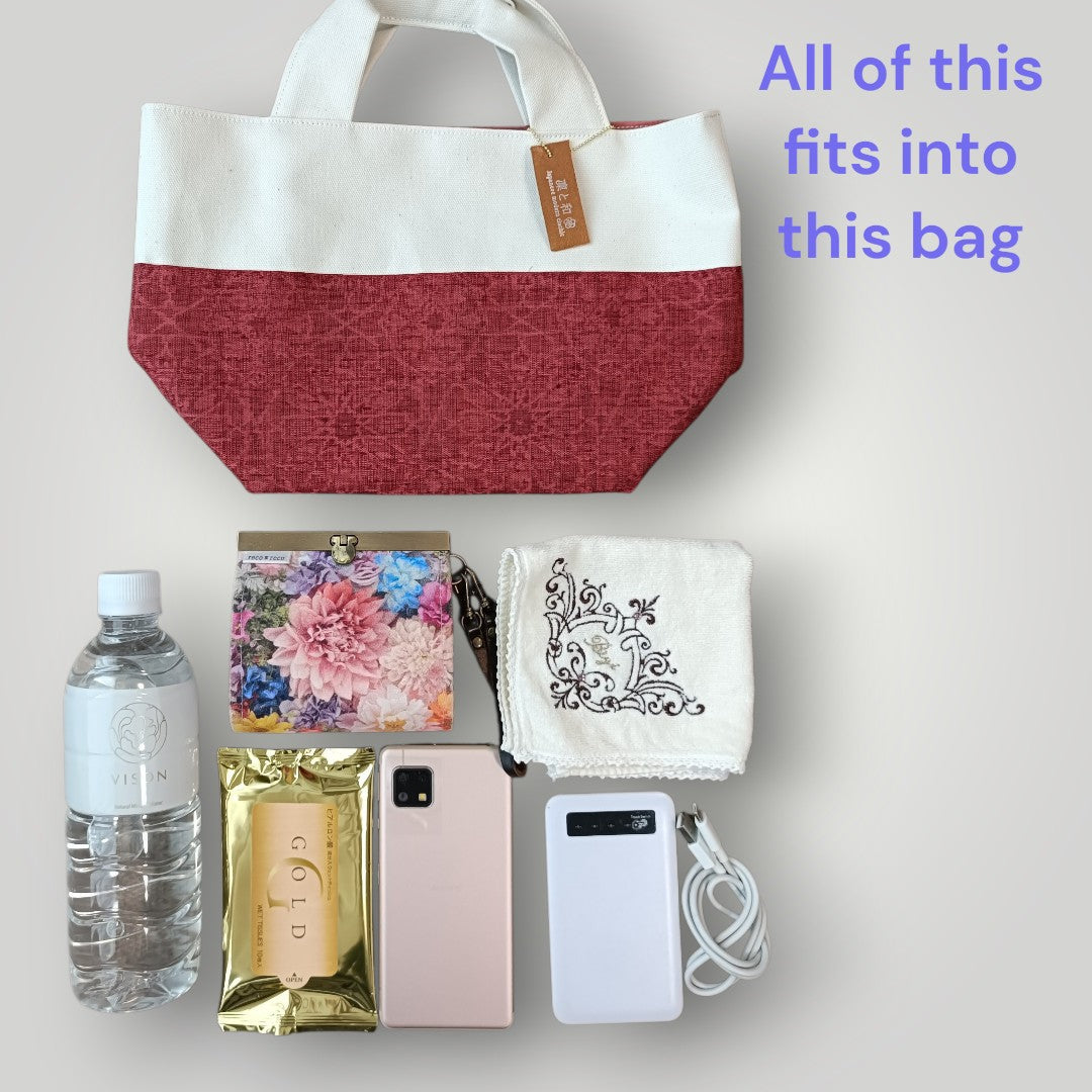OOAK Elegant Crimson Floral -"Just the Right Size" Canvas & Kimono Mini Tote Bag
