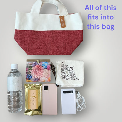 OOAK Elegant Crimson Floral -"Just the Right Size" Canvas & Kimono Mini Tote Bag