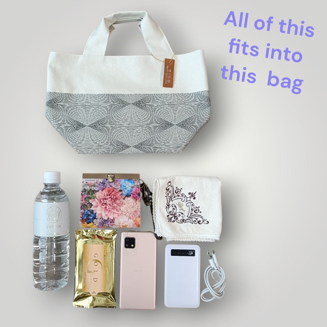 Light Grey Geometric Kimono Mini Tote Bag