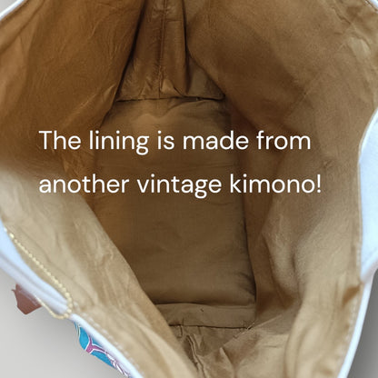 OOAK Pop Light Blue & Traditional Scenery -"Just the Right Size" Canvas & Kimono Mini Tote Bag