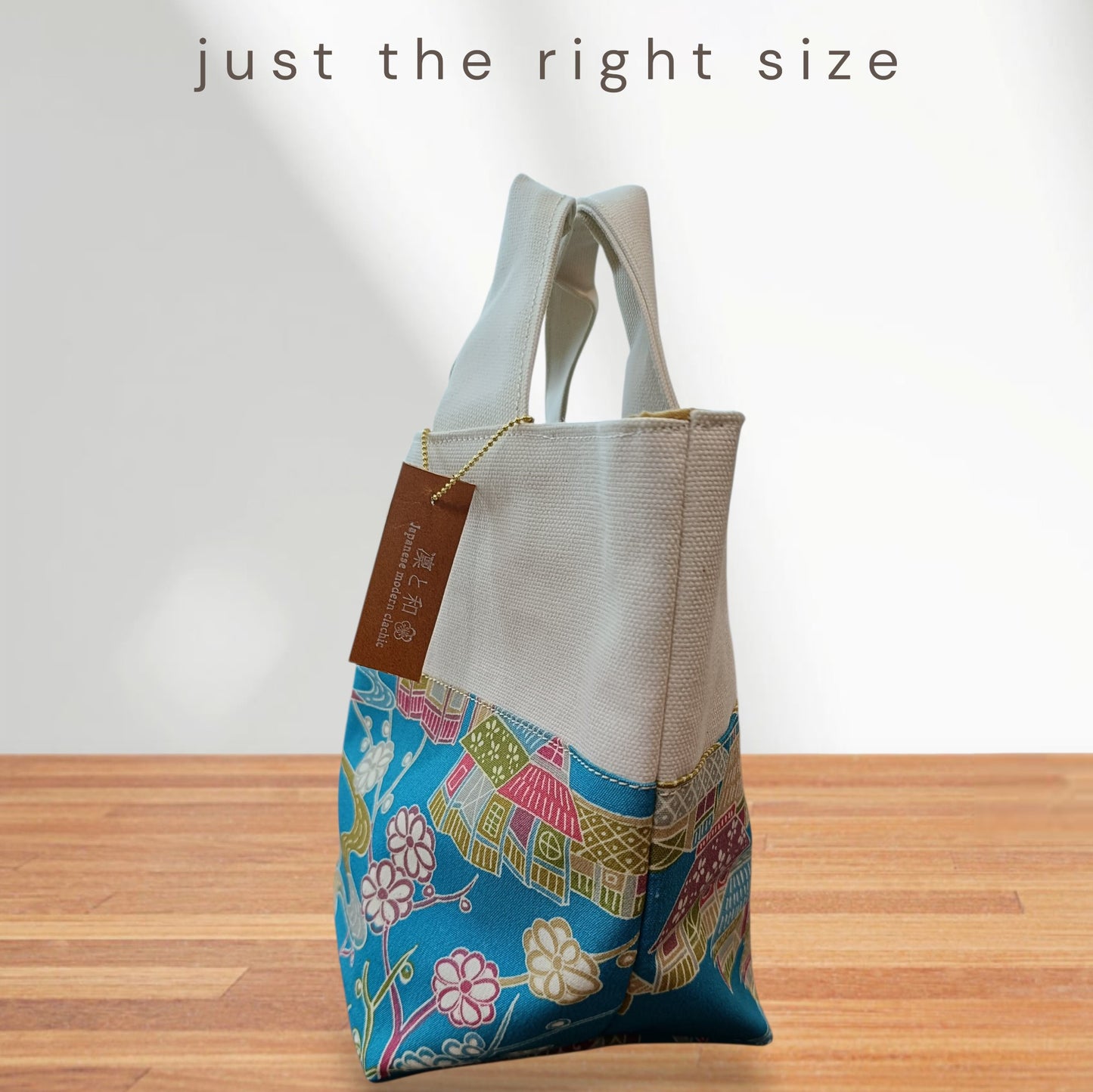 OOAK Pop Light Blue & Traditional Scenery -"Just the Right Size" Canvas & Kimono Mini Tote Bag