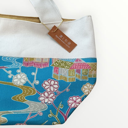 OOAK Pop Light Blue & Traditional Scenery -"Just the Right Size" Canvas & Kimono Mini Tote Bag