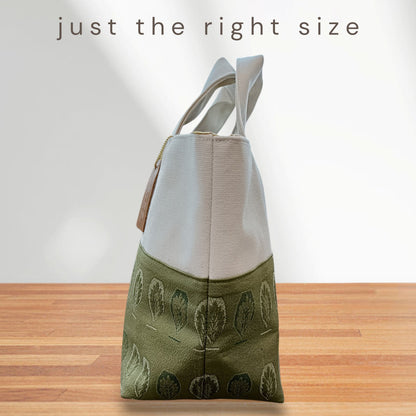 OOAK Matcha Green Leaves -Just the Right Size Canvas & Kimono Mini Tote Bag