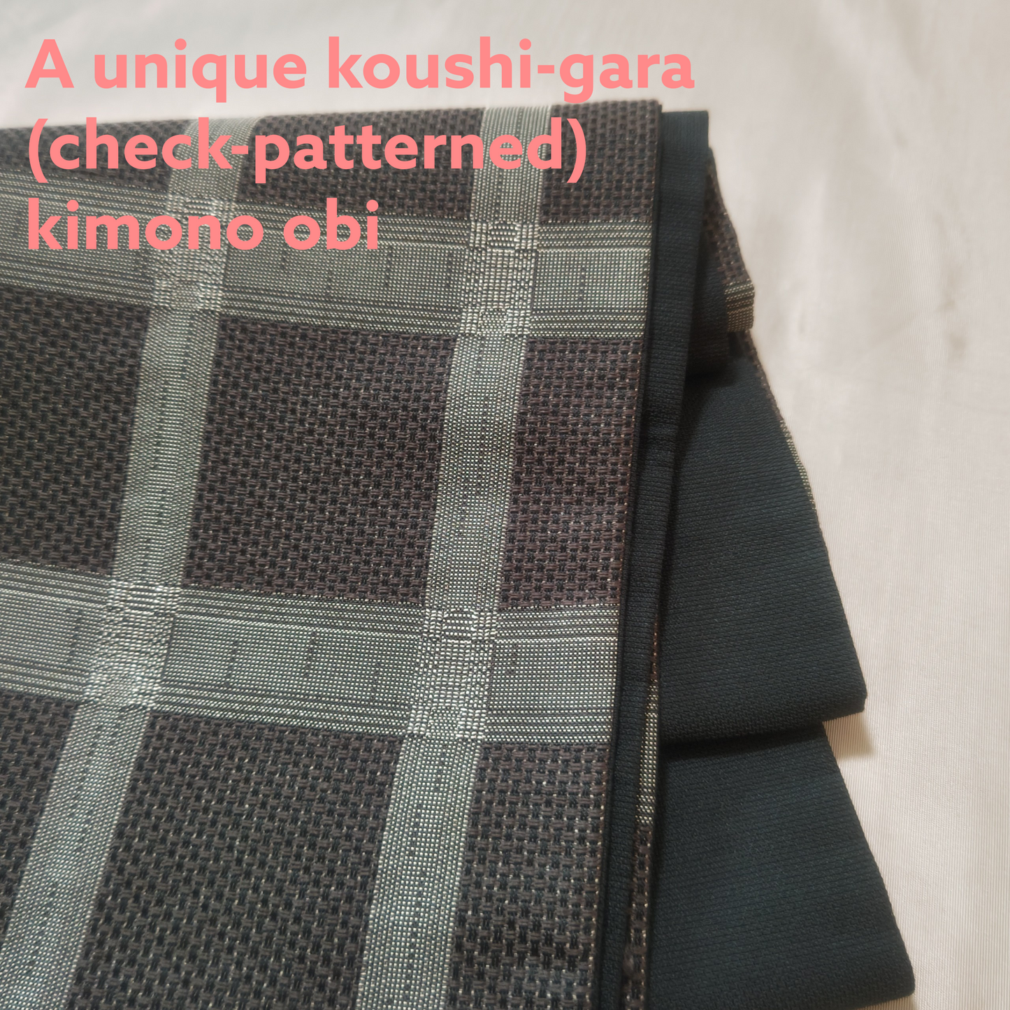 Hand-dyed Smoky Purple Leather & Checkered Kimono Obi Tote bag