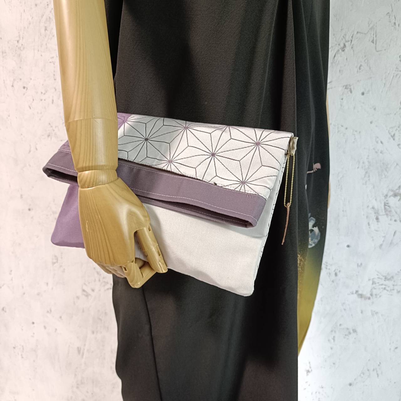 Lavender KIMONO OBI３-way Clutch Bag ASANOHA Pattern