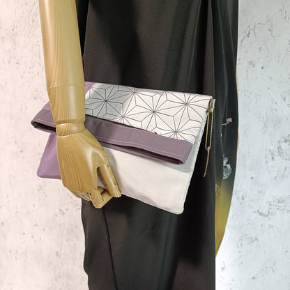 Lavender KIMONO OBI３-way Clutch Bag ASANOHA Pattern