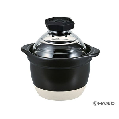 HARIO フタがガラスのご飯釜 （1～2合用） GNR-150-B-W