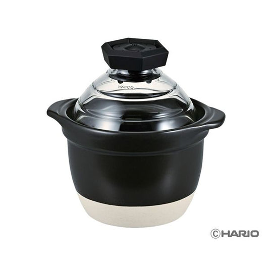 HARIO フタがガラスのご飯釜 （1～2合用） GNR-150-B-W