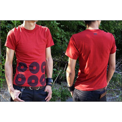 戦国武将Tシャツ 【真田幸村 六連銭】 Sサイズ 半袖 綿100% 日本製 ワイン 〔Uネック おもしろ〕