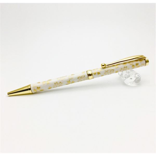 日本製 ハンドメイド ボールペン/文房具 【白箔金・金桜】 クロスタイプ 芯：0.7mm 美濃和紙 友禅紙 文具 オフィス用品