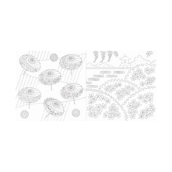 （まとめ） 四季の和柄と花景色 ぬり絵ブック 【×2セット】