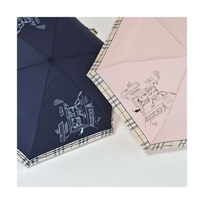 三国 MKN 55cm耐風楽ミニ傘 チェック切継ぎと猫 ピンク A2112006