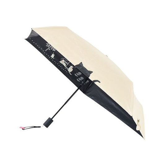 三国 MKN 遮光&遮熱 黒コーティング傘 ALL Weather対応 50cm自動開閉ミニ 傘と猫 ベージュ S3517415