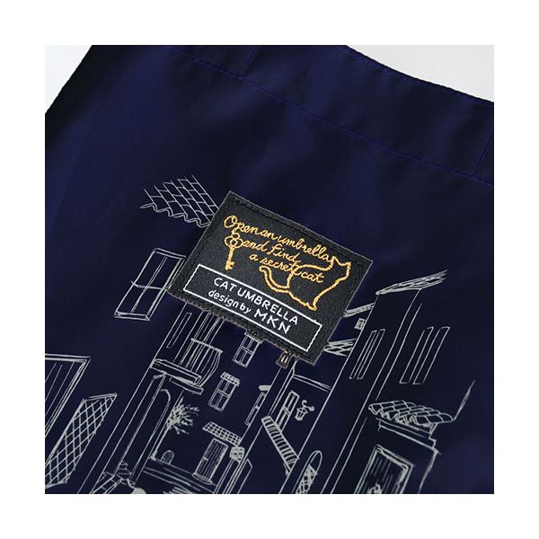 三国 MKN 50cm軽量コンパクトミニ傘 チェック切継ぎと猫(トートバッグ) ネイビー A3112304